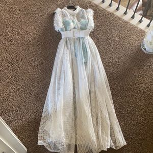 White tropical mesh dress with Green Tropical Romper to wear underneath